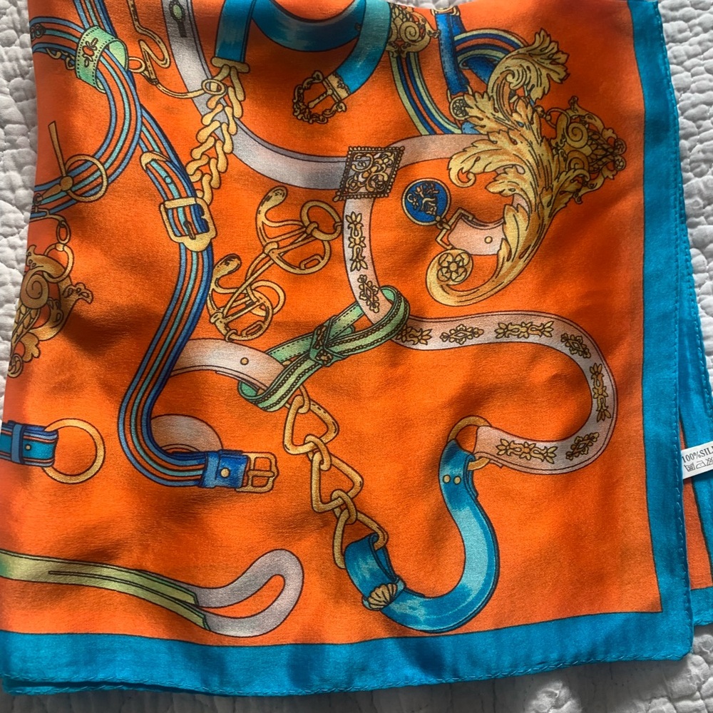 Orange and Blue Silk Scarf